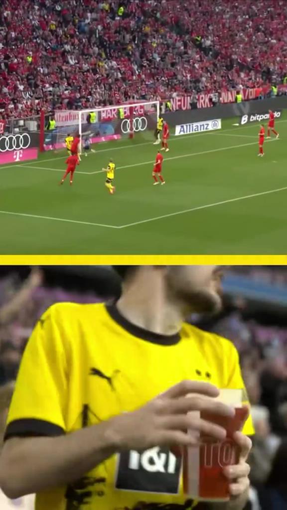 勇者無懼！這是真多特球迷！在拜仁球迷區一個人肆意慶祝！